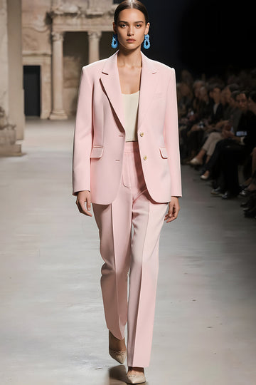 Różowe karbowane klapy 2-częściowe damskie garnitury z rękawem